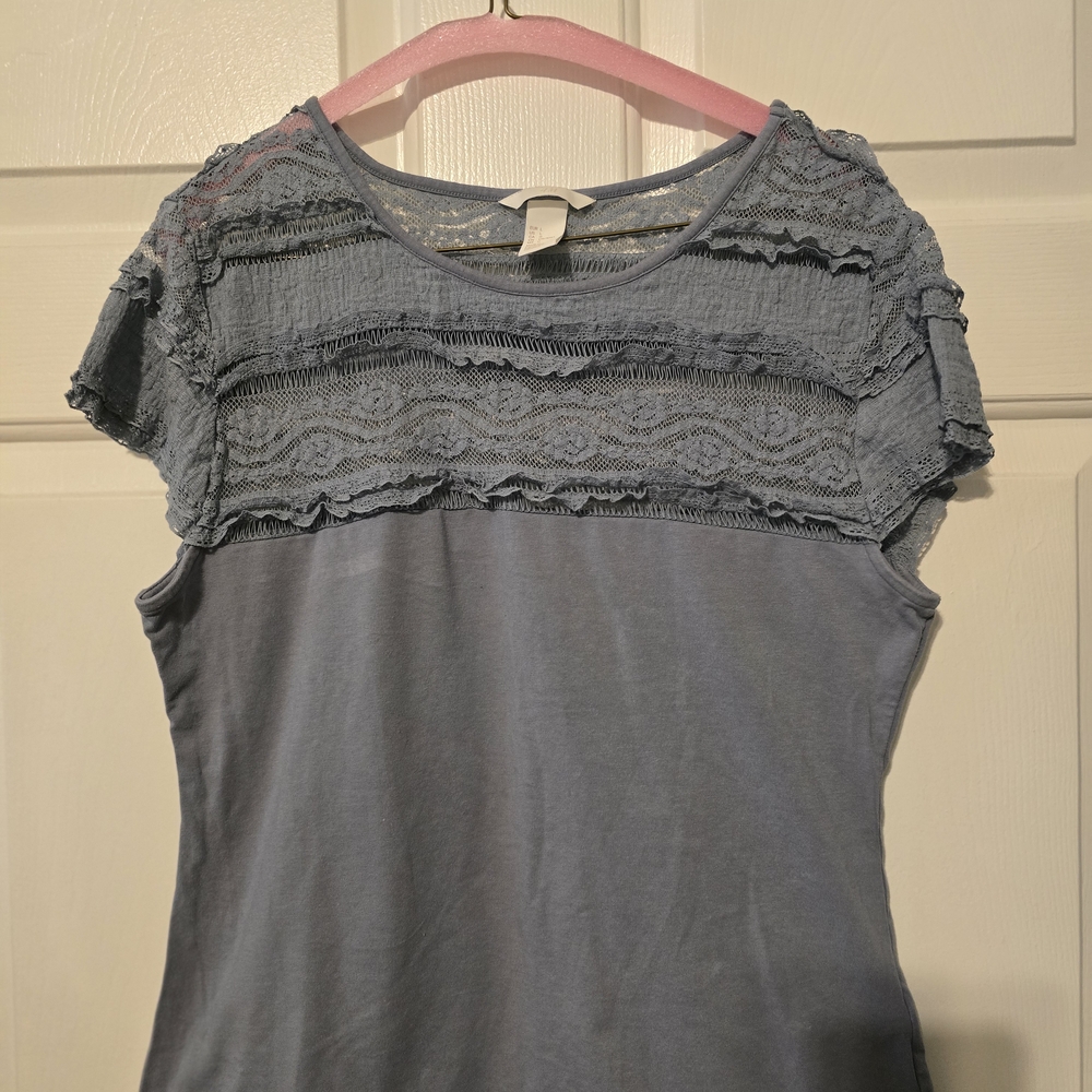 H&M Women’s Lace Detail Top – Blue, Size L